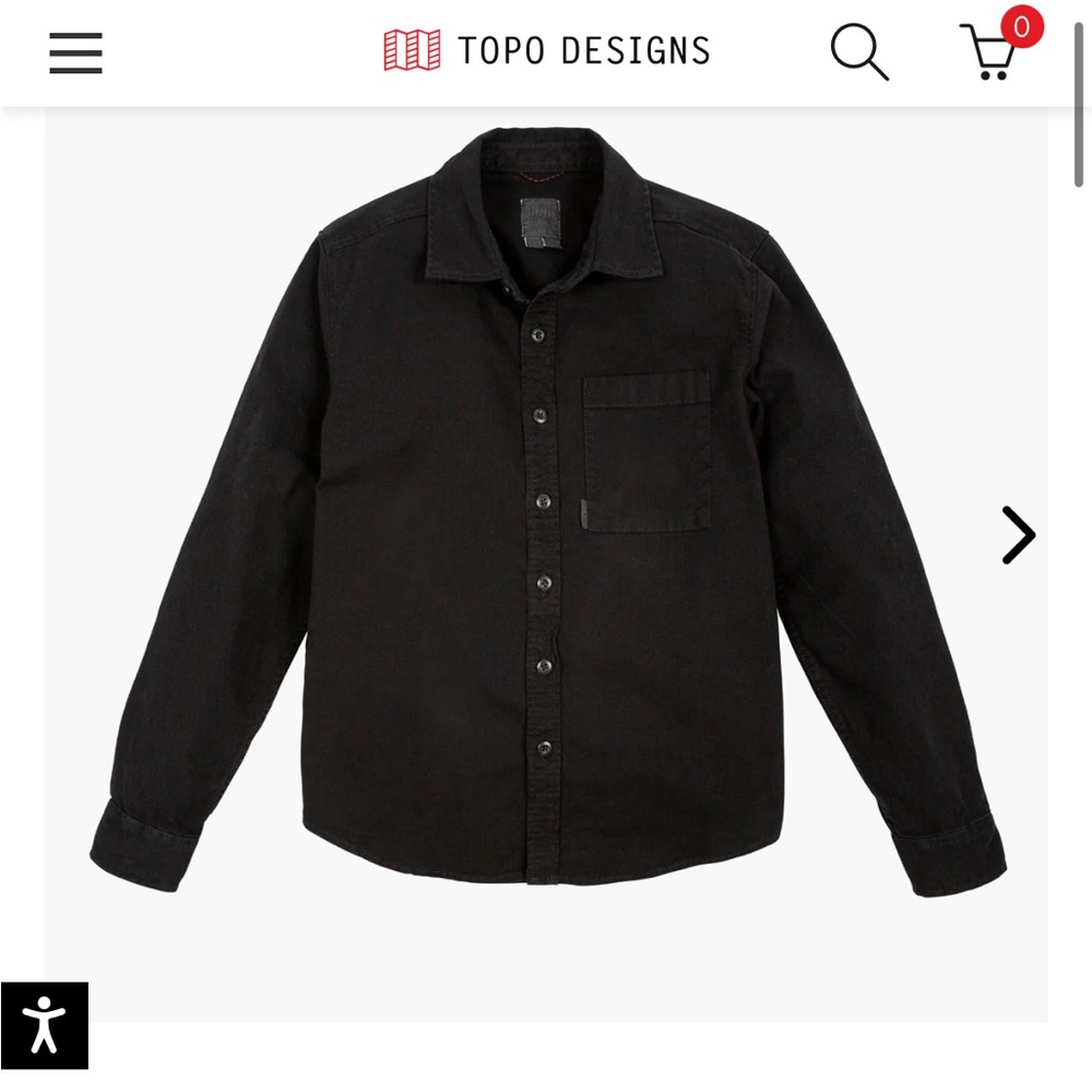 Topo Designs black dirt shirt. Size small. EUC